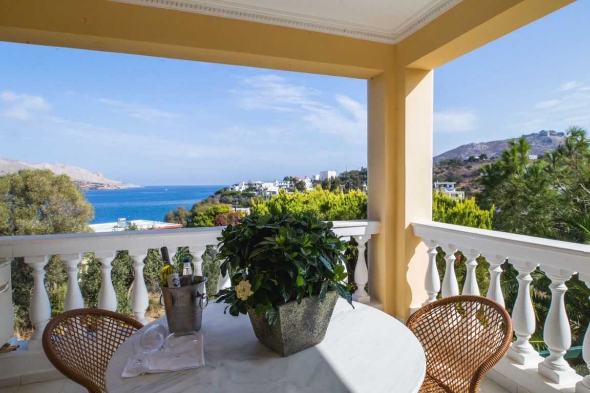 A sea-view terrace at Crithoni’s Paradise Hotel